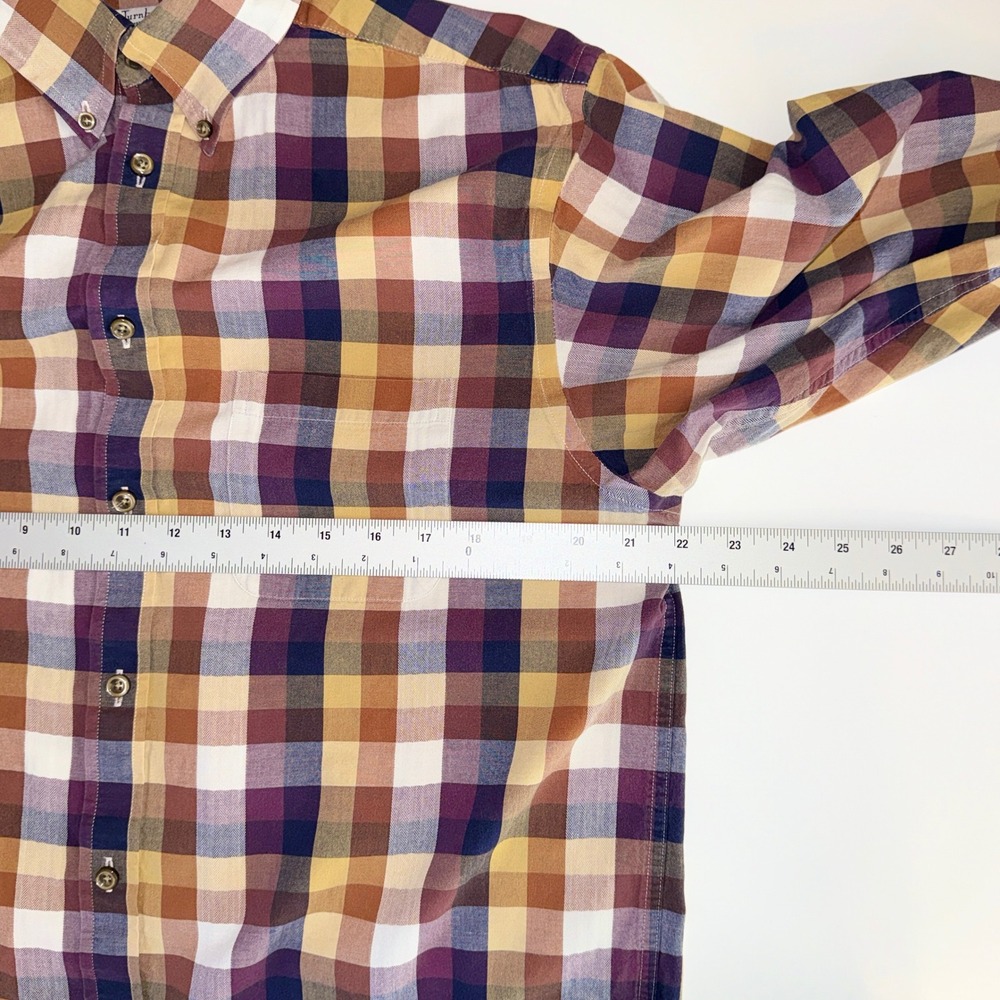 Turnbury Mens Lustrous Cotton Plaid Button Down Shirt Purple Gold Brown Size M - Picture 7 of 8
